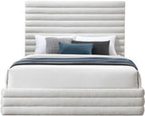 Maxwell Contemporary Bed – Luxurious Cream Linen Texture with Deep Channel Tufting for Elegance