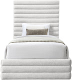 Maxwell Contemporary Bed – Luxurious Cream Linen Texture with Deep Channel Tufting for Elegance