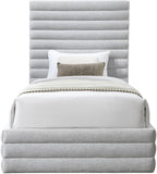 Maxwell Contemporary Bed – Luxurious Cream Linen Texture with Deep Channel Tufting for Elegance