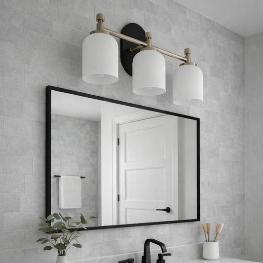 Meadows Three Lights Vanity Brushed Gold Bathroom Wall Light for Bathroom Over Mirror 20.5"W × 10.125"H × 5.5"E with White Frosted Glass