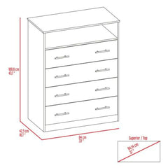 Sanna Four Drawer Dresser, One Open Shelf