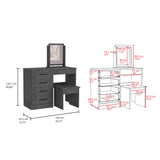 TUHOME Kaia Makeup Vanity with Four Drawers, Mirror and Included Stool, Spacious Beauty Station for Cosmetics, Daily Routine Organization and Elegant Bedroom or Dressing Area Storage