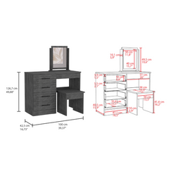 Kaia Makeup Dressing Table, Four Drawers, One Mirror, Stool