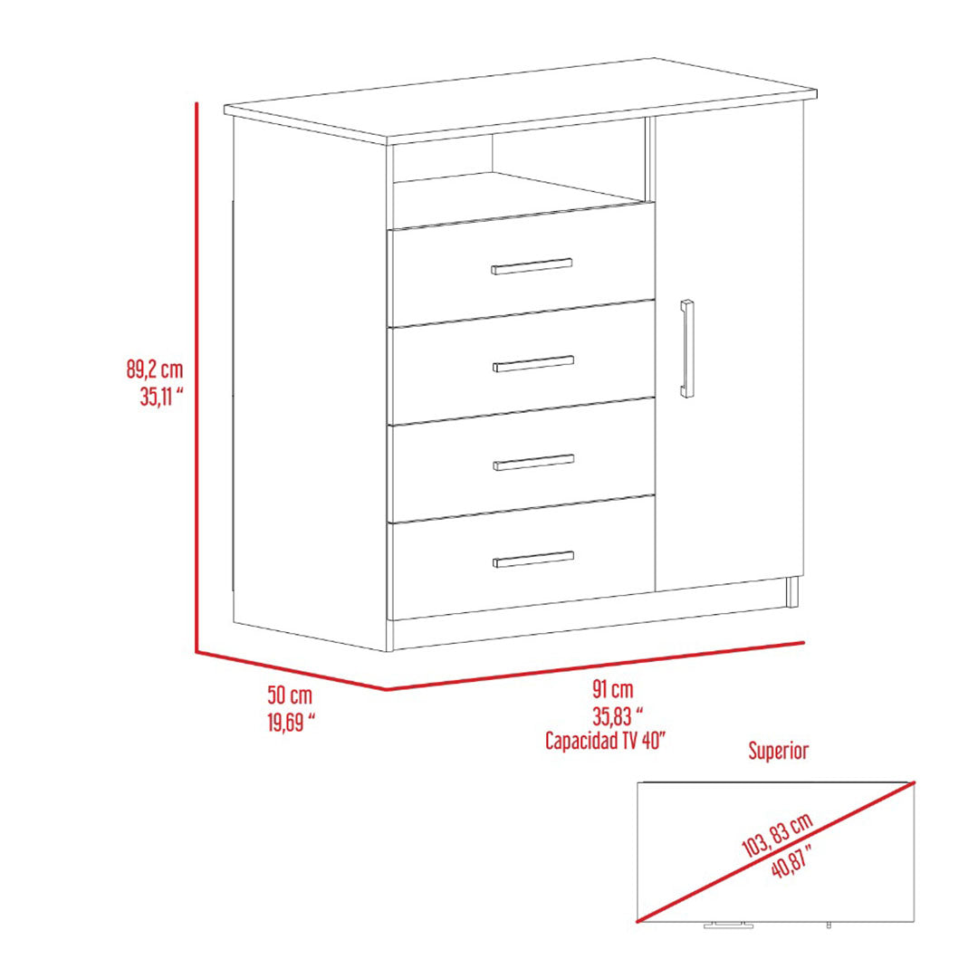 Sierra 4 Drawer Dresser, Single Door Cabinet, One Open Shelf