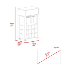 Margh Bar Cart, Twelve Wine Cubbies, One Open Shelf