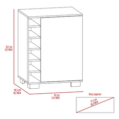 Denver Bar Cart, Six Wine Cubbies, Two Shelves