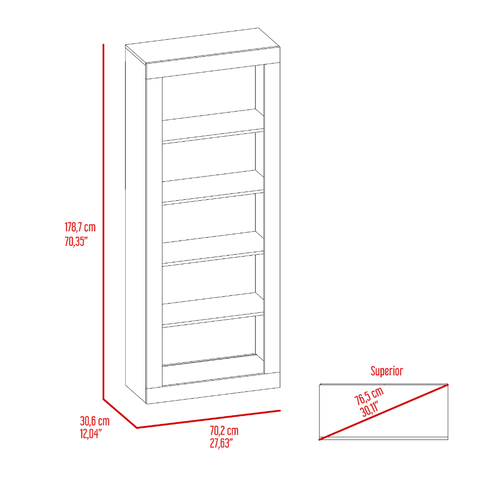 Poros Bookcase, Five Shelves, Vertical Design