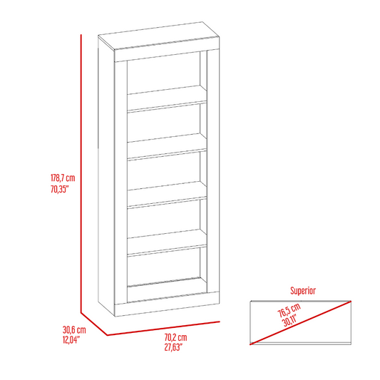 Poros Bookcase, Five Shelves, Vertical Design