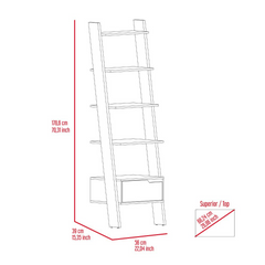 Kobe Ladder Bookcase, One Drawer, Five Open Shelves