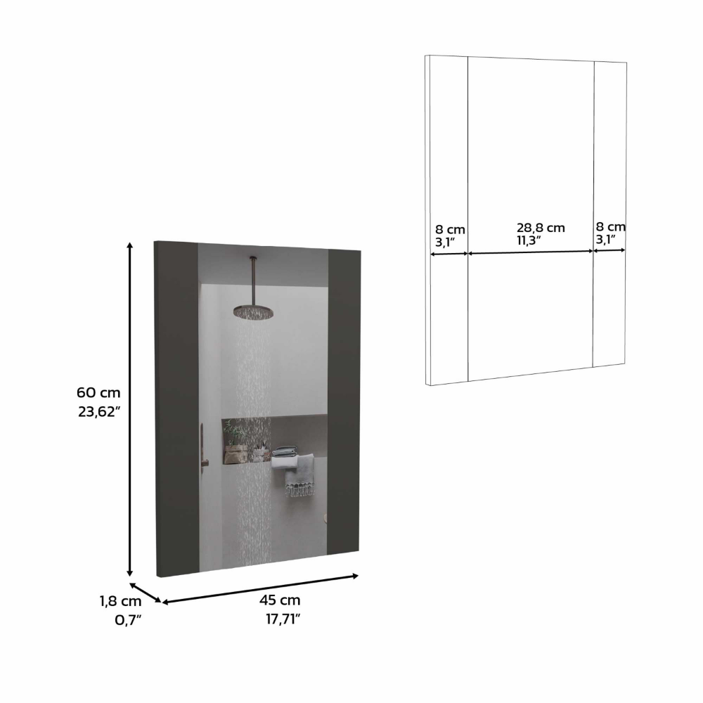 Cairo Mirror, Rectangular Shape, Looking Glass, Manuftactured wood Details