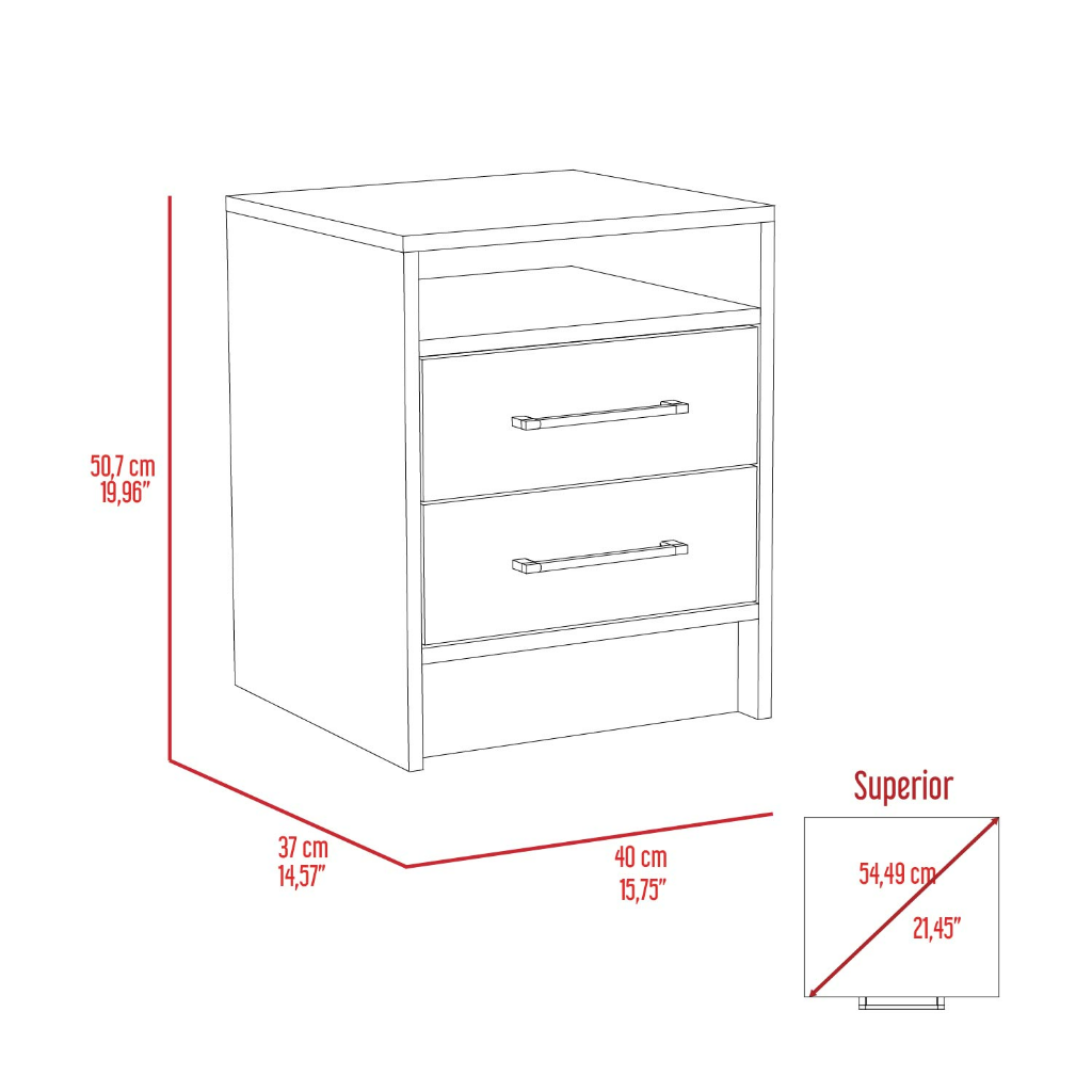 Leyva Nightstand, Two Drawers, Superior Top