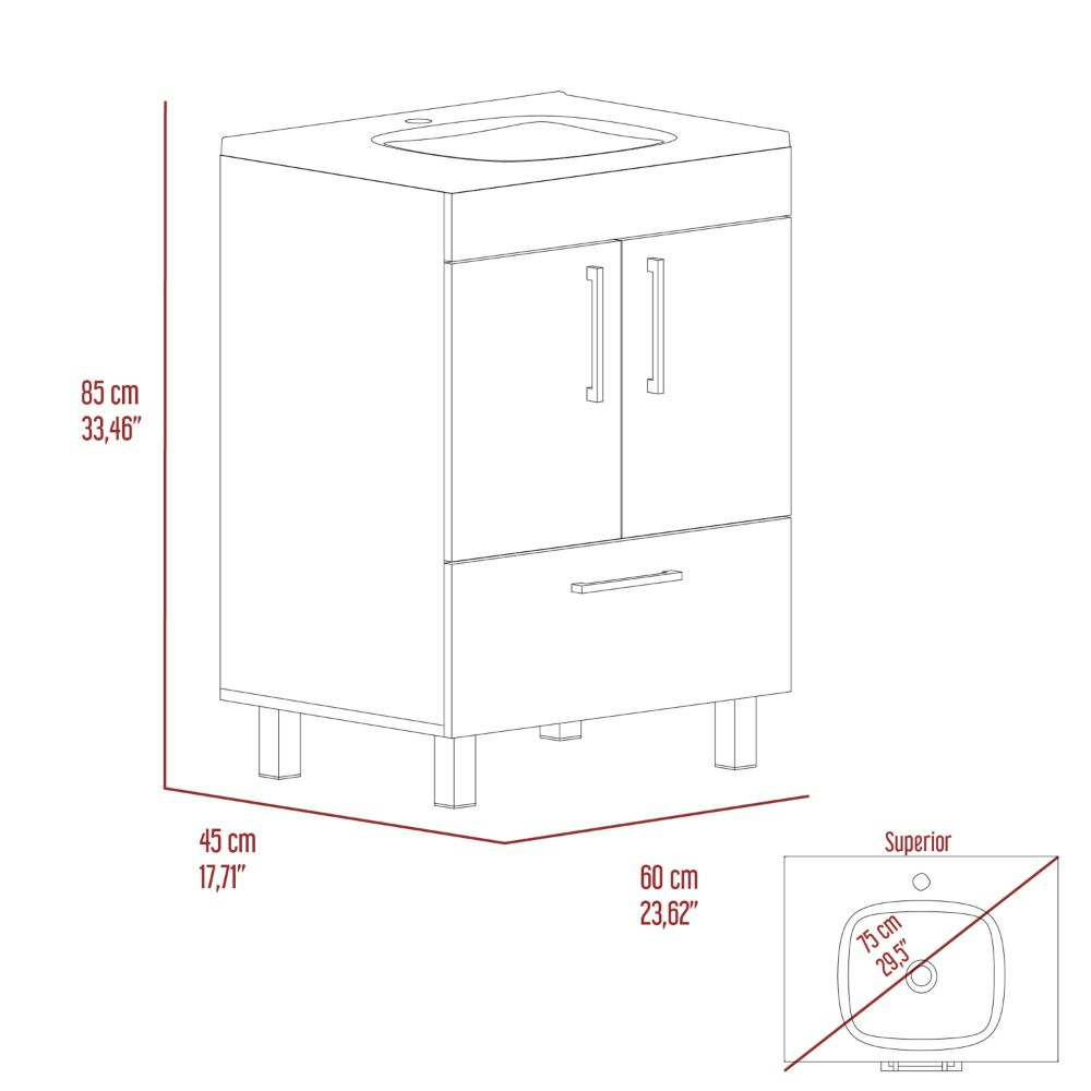 Essential Single Bathroom Vanity, One Draw, Double Door Cabinet