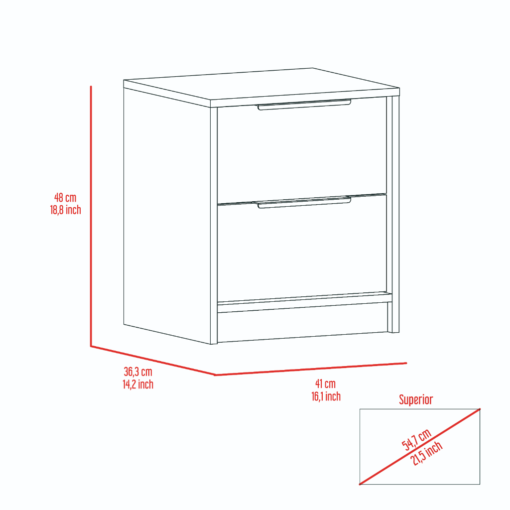 Egeo Nightstand, Two Drawers, Superior Top