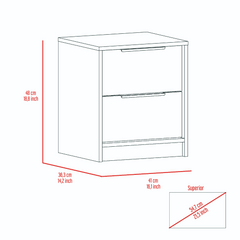 Egeo Nightstand, Two Drawers, Superior Top