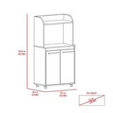 Kira Kitchen Cart with Spacious Microwave Shelf, Double-Door Cabinet with Interior Shelves, Open Storage Area, Large Countertop and Caster Wheels for Mobile Organization, Prep Convenience and Modern Kitchen Functionality