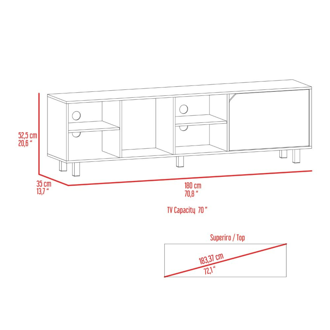 Valdivia Tv Stand For TV´S Up 70", Four Open Shelves, Five Legs