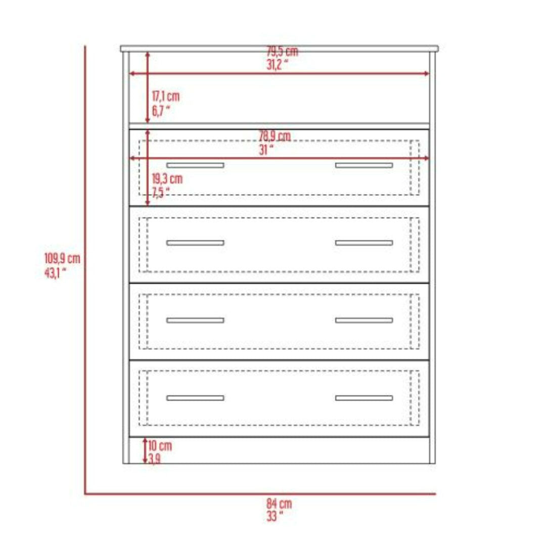 Sanna Four Drawer Dresser, One Open Shelf