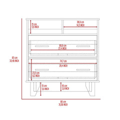 Gentile Double Drawer Dresser, Two Open Shelves, Superior Top