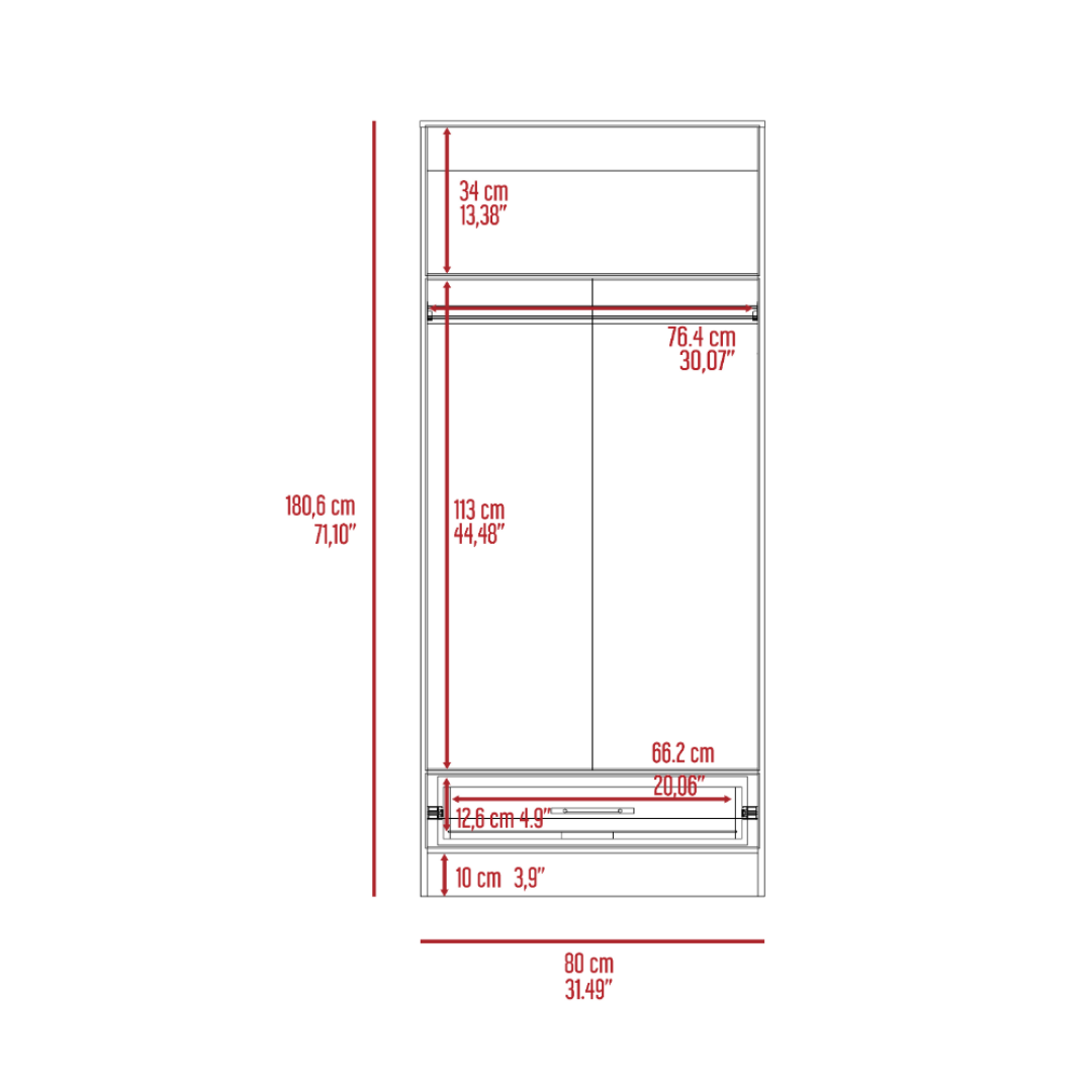 Ambery 180 Armoire, Double Door, Metal Rod, One Drawer