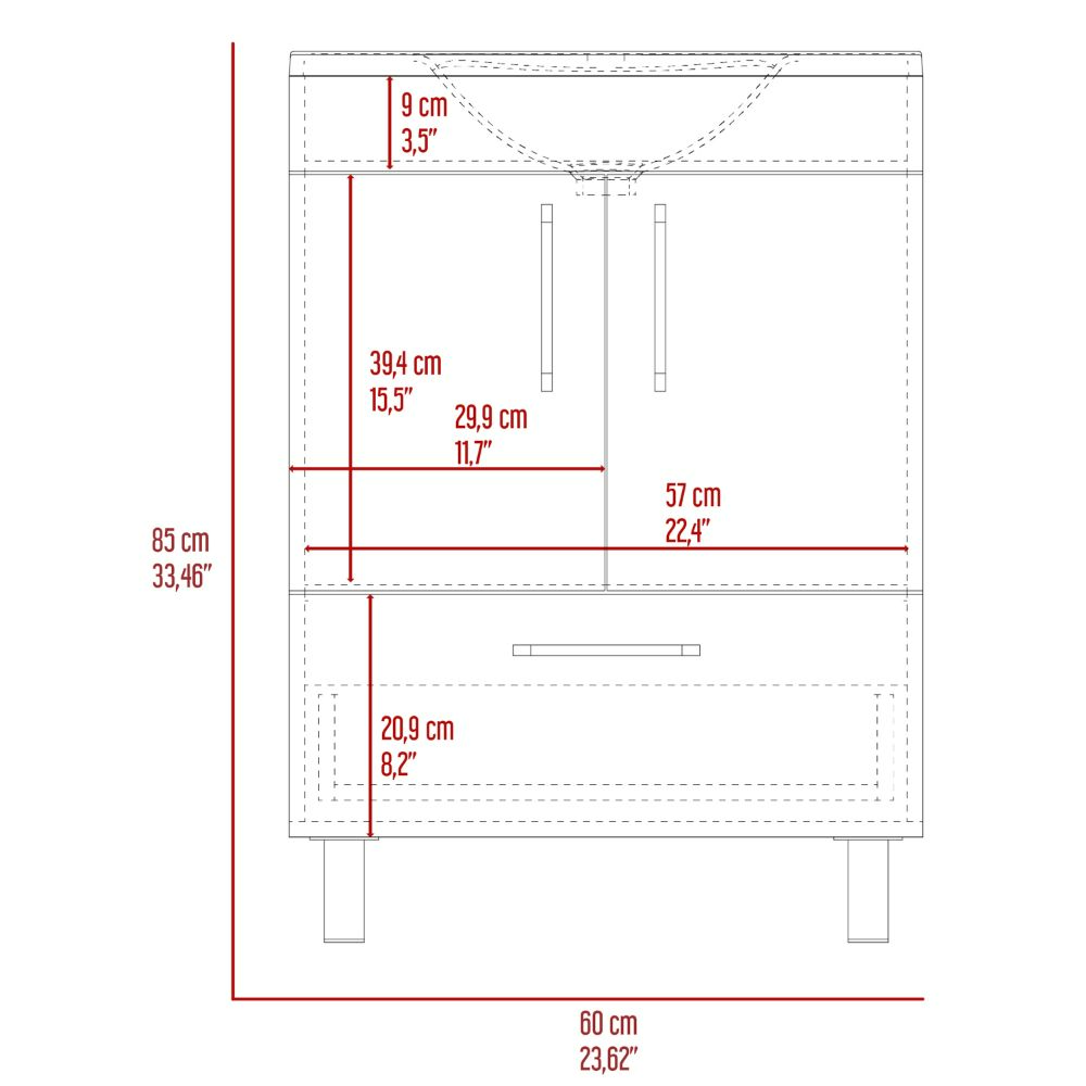 Essential Single Bathroom Vanity, One Draw, Double Door Cabinet