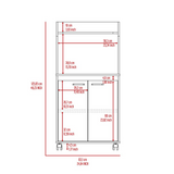 Kira Kitchen Cart with Spacious Microwave Shelf, Double-Door Cabinet with Interior Shelves, Open Storage Area, Large Countertop and Caster Wheels for Mobile Organization, Prep Convenience and Modern Kitchen Functionality