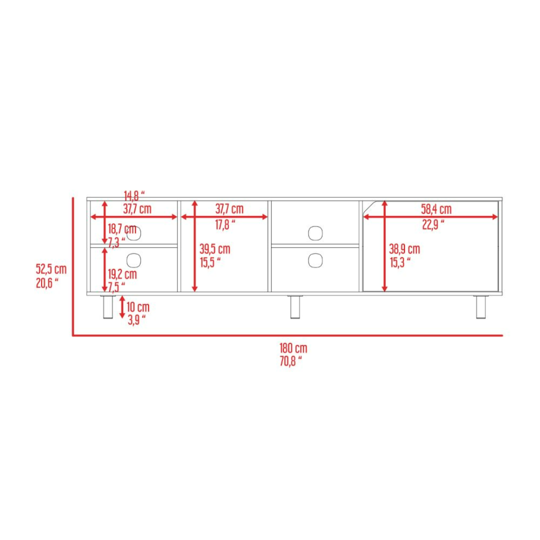 Valdivia Tv Stand For TV´S Up 70", Four Open Shelves, Five Legs