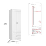 TUHOME Lisboa 2-Door Armoire with Double Door Storage, Two Spacious Drawers, Concealed Hanging Rod and Vertical Freestanding Wardrobe for Bedroom, Living Room, Kitchen or Garage Organization