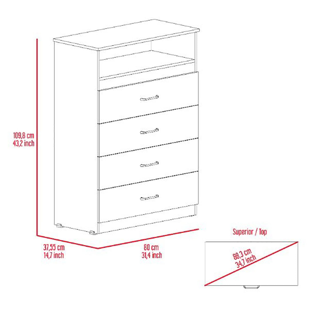 Continental Dresser, Superior Top, Four Drawers, One Shelf