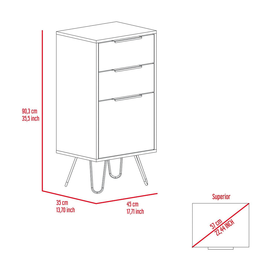 Augusta Light Dresser, Hairpin Legs, Superior Top,Three Drawers