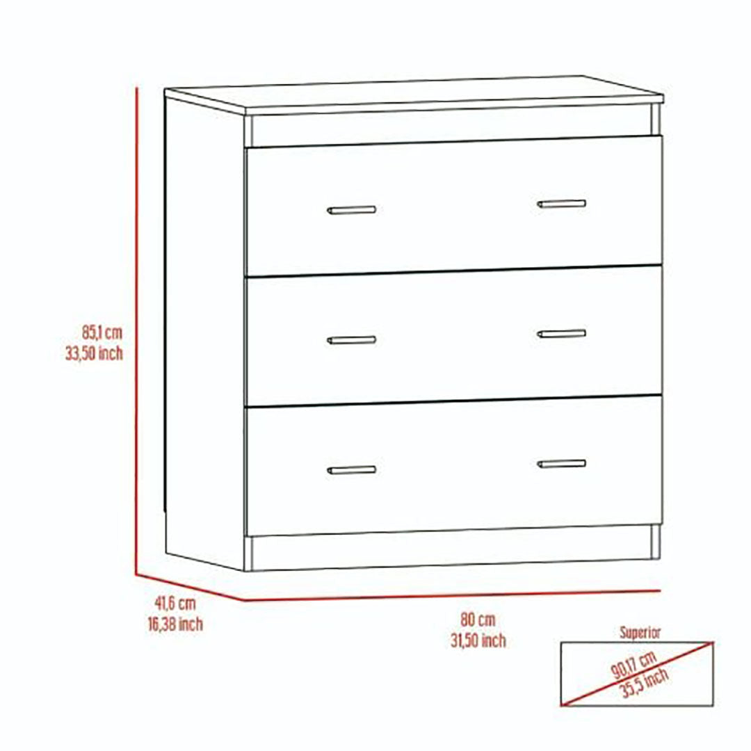 Classic Three Drawer Dresser, Superior Top, Handles