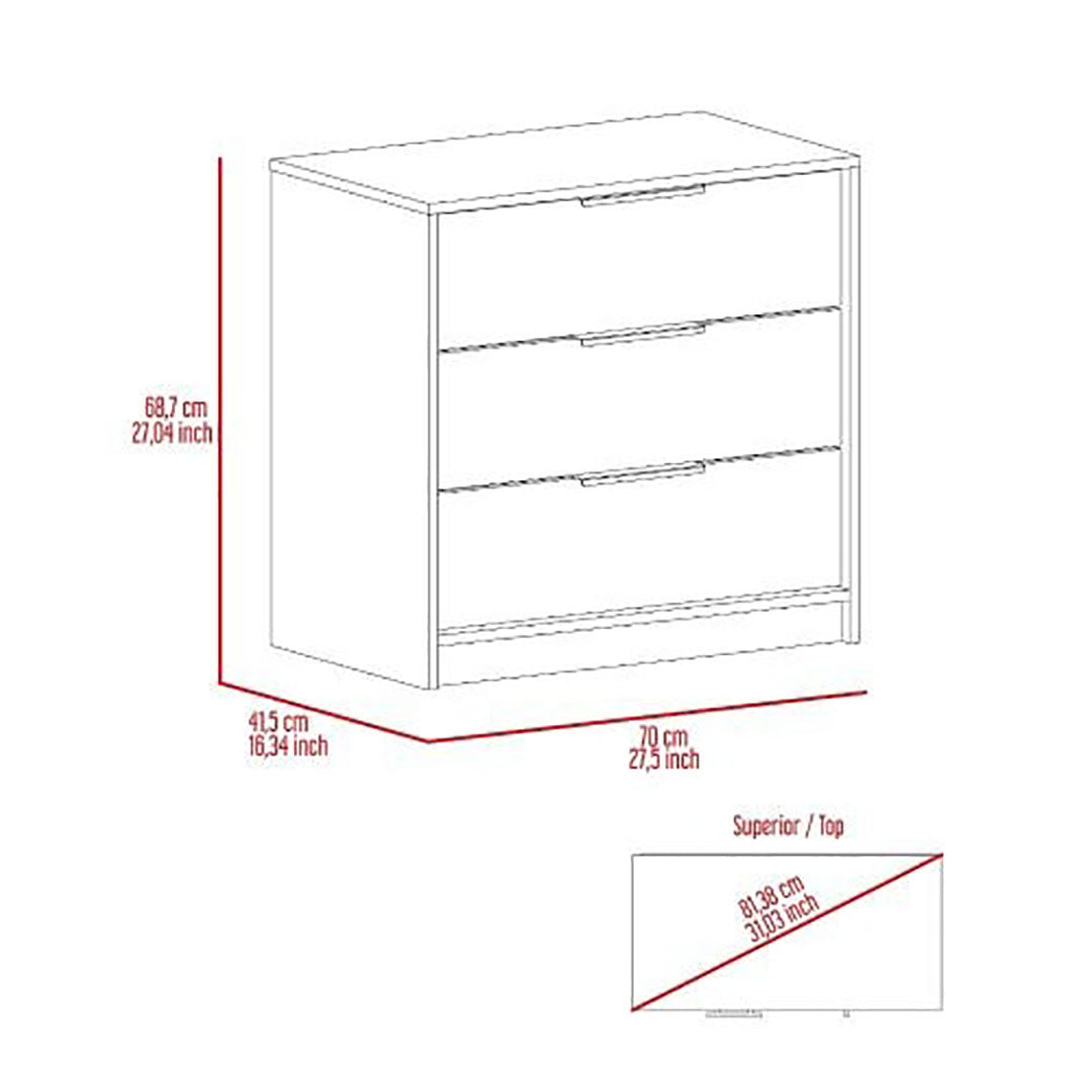 Kaia 3 Drawers Dresser, Superior Top