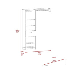 Dynamic Closet System, Five Open Shelves, One Drawer, One Metal Rod