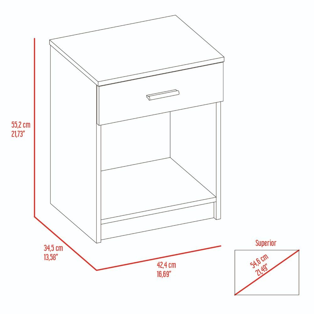 Beryl Nightstand, One Drawer, Low Shelf, Superior Top