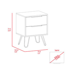 Kentia Nightstand, Hairpin Legs, Two Drawers