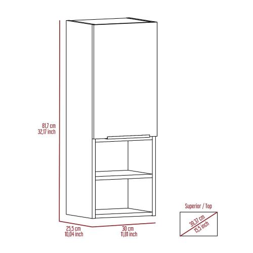 Jasper Bathroom Single Door Cabinet, Two Open Shelves, Two Interior