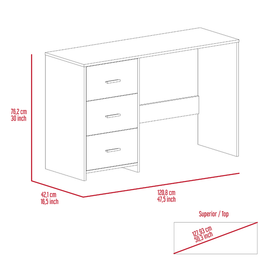 Tuhome Three-Drawer Writing Desk with Compact Design, Sturdy Construction, Sleek Modern Style, Ideal for Home Office, Study Room, or Small Spaces