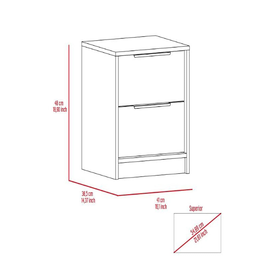 Fontana Nightstand, Two Drawers, Metal Handle