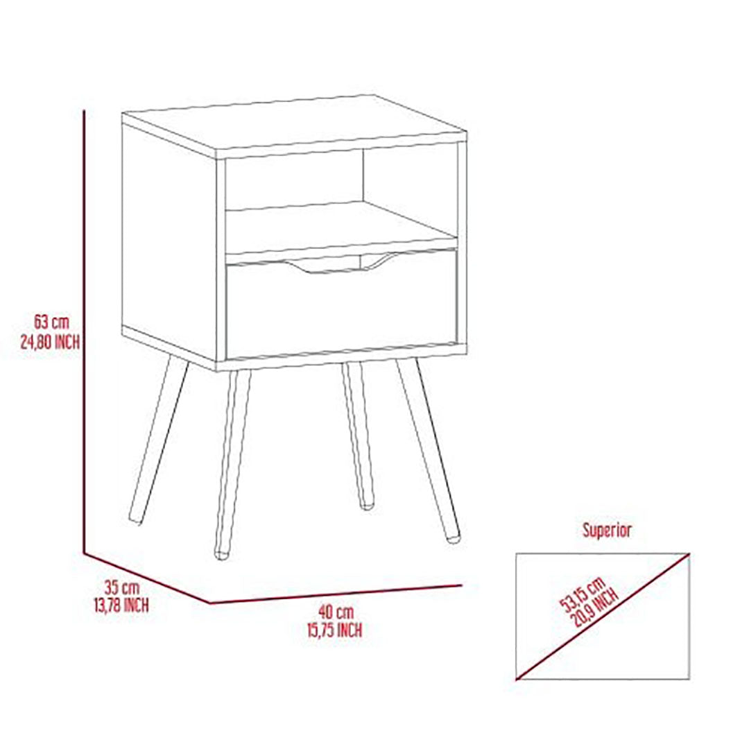 Otom Nightstand , Superior Top, Open Shelf, Single Drawer, Four Legs