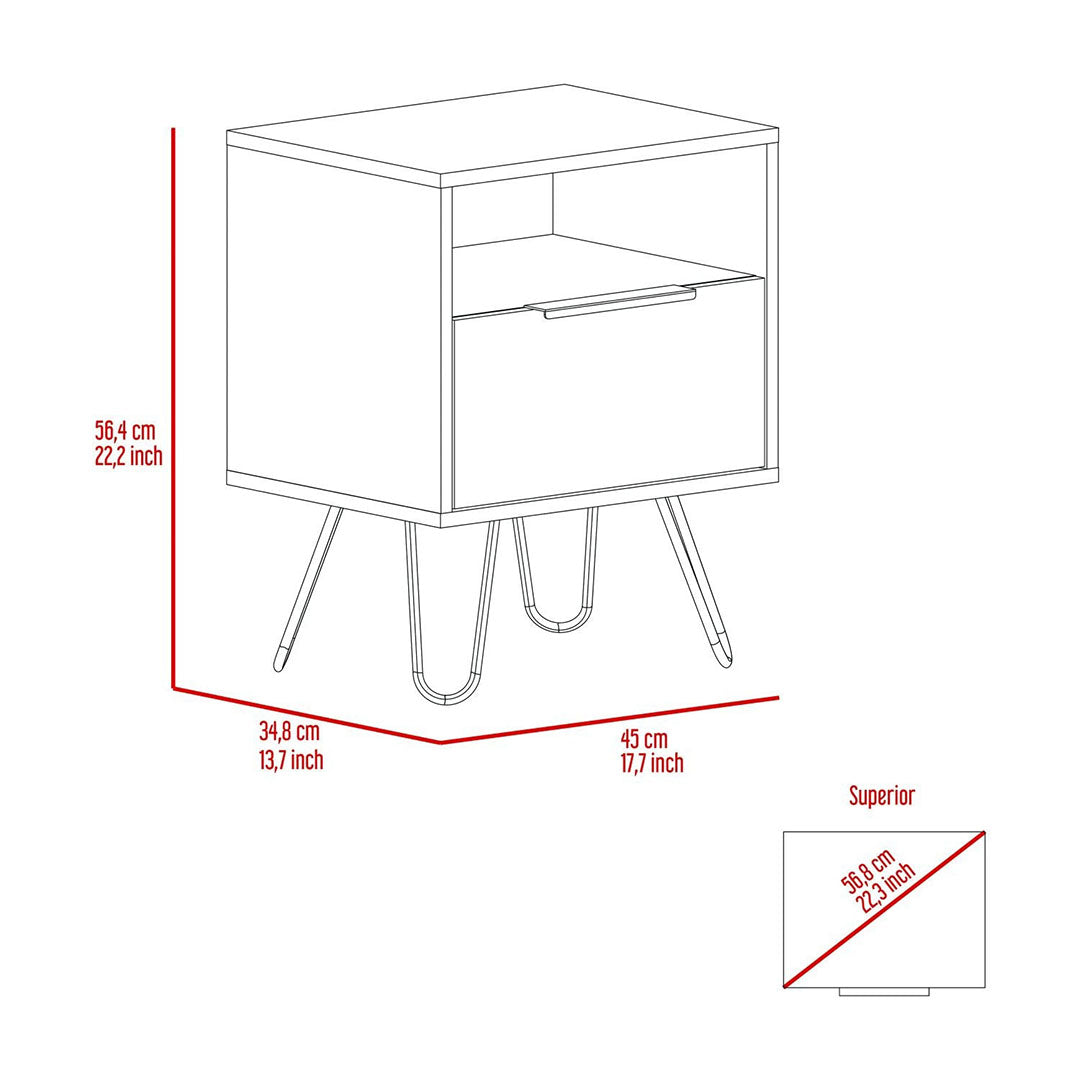 Augusta Nightstand, Single Drawer, Hairpin Legs