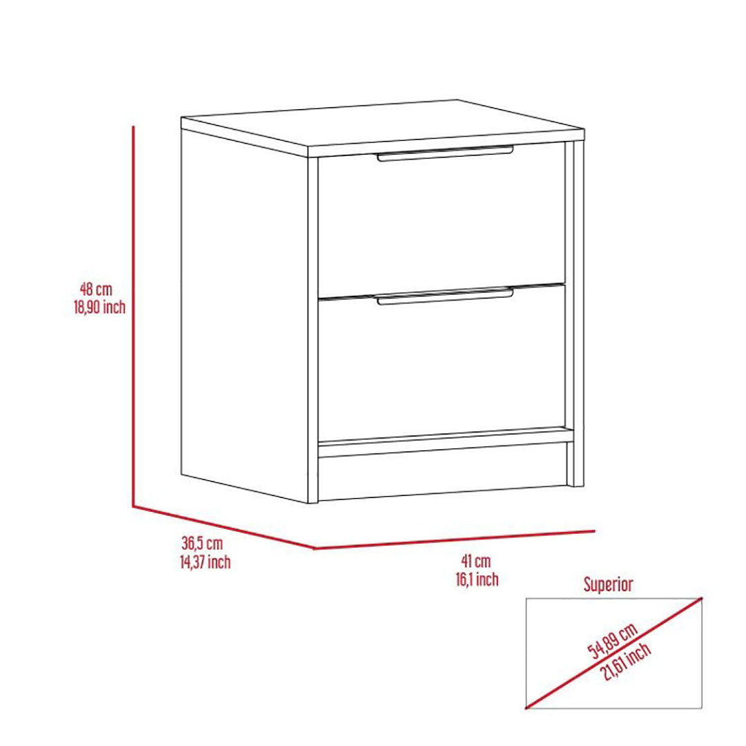 Kaia Nightstand, Two Drawers, Metal Handle