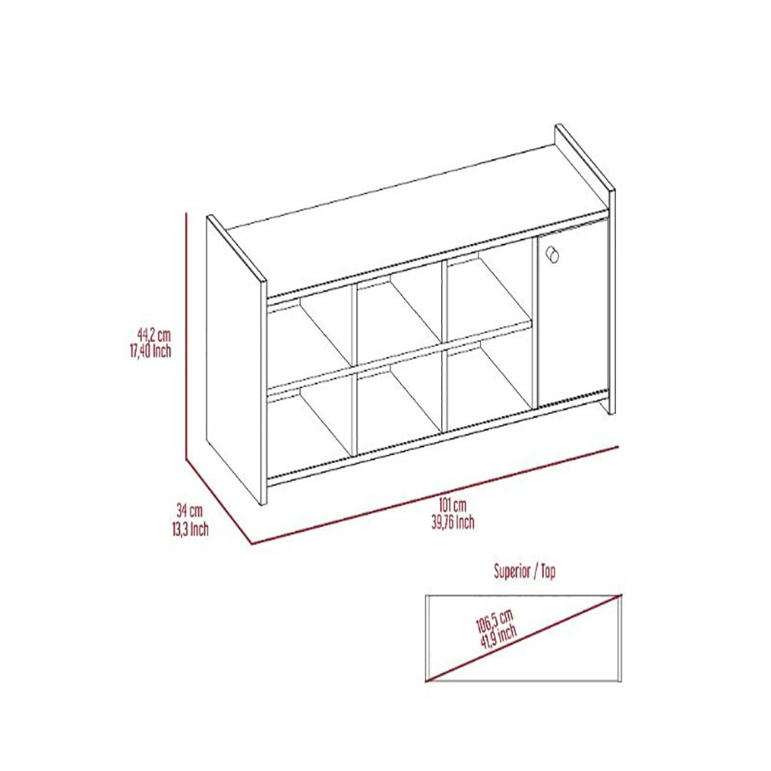 Rizzo Storage Unit With Door, Six Shoes Capacity, Six Cubbies, Door