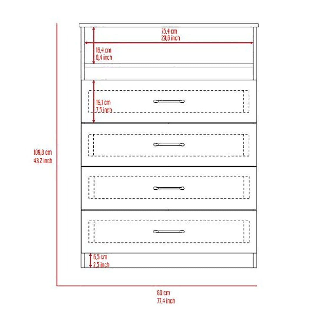 Continental Dresser, Superior Top, Four Drawers, One Shelf