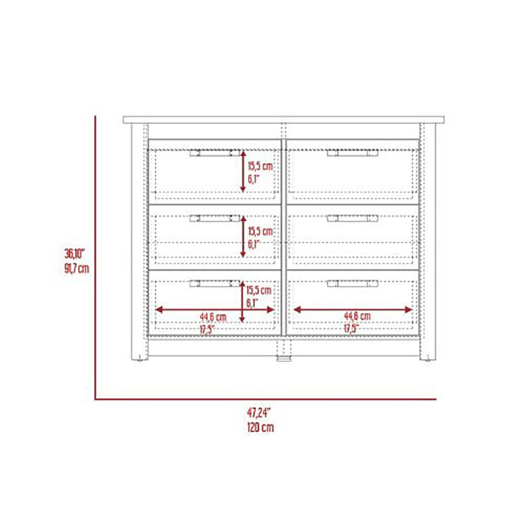 Becca 6 Drawer Double Dresser, Metal Hardware