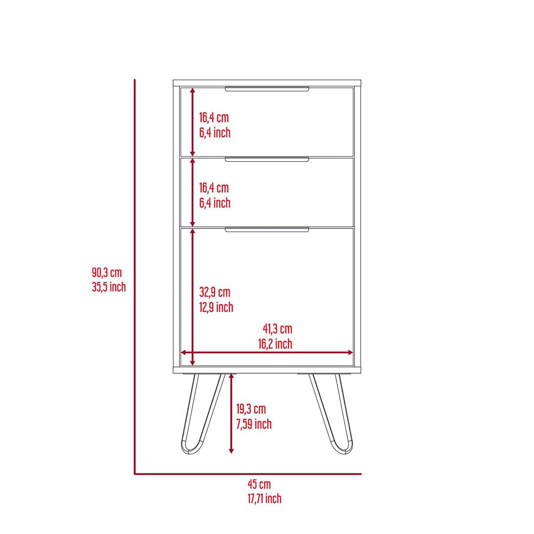 Augusta Light Dresser, Hairpin Legs, Superior Top,Three Drawers