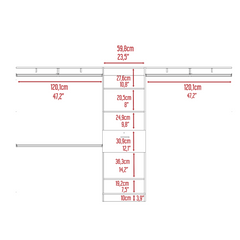 Plego 70"W - 118"W Drawers Closet System, One Drawer,Three Hanging Rods, Five Shelves