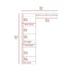 Dynamic Closet System, Five Open Shelves, One Drawer, One Metal Rod