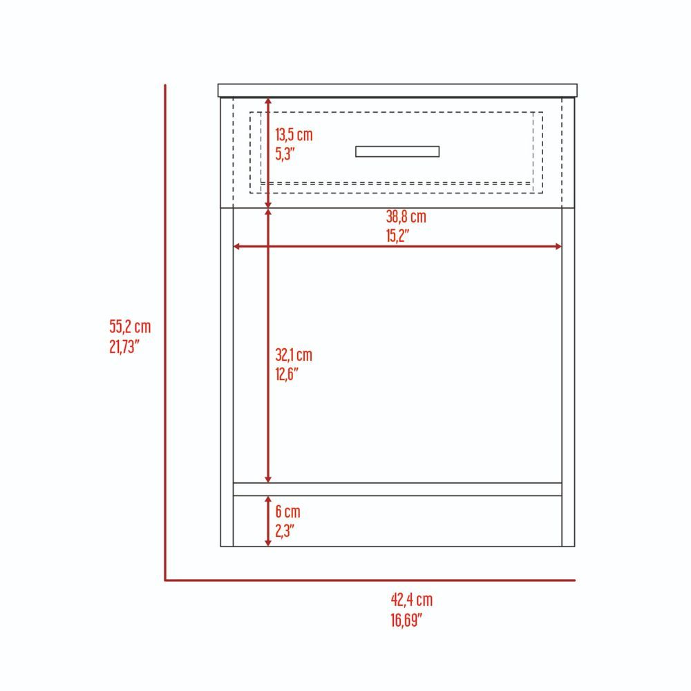 Beryl Nightstand, One Drawer, Low Shelf, Superior Top