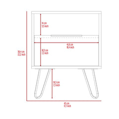 Begonia Nightstand, Two Shelves, Single Door Drawer, Hairpin Legs