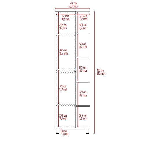 Venus Linen Single Door Cabinet, Five External Shelves, Four Interior Shelves