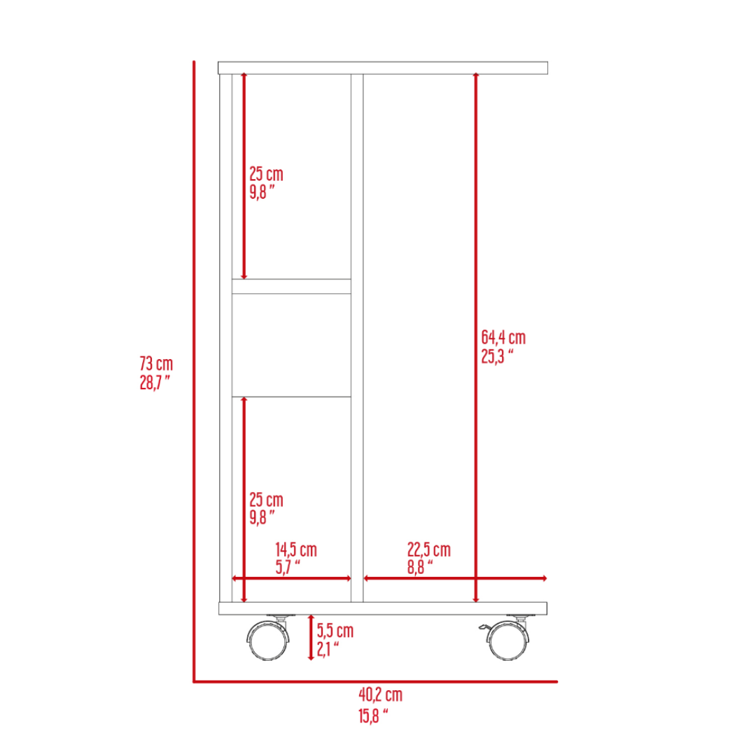 Luzzo Tray Table, Two Lateral Shelves, Lower Shelf